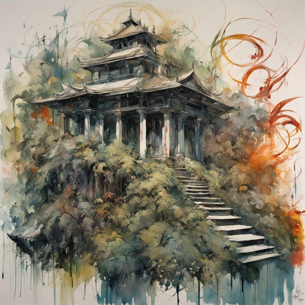 Jungle Temple Reclaimed: An Atmospheric Wax Painting