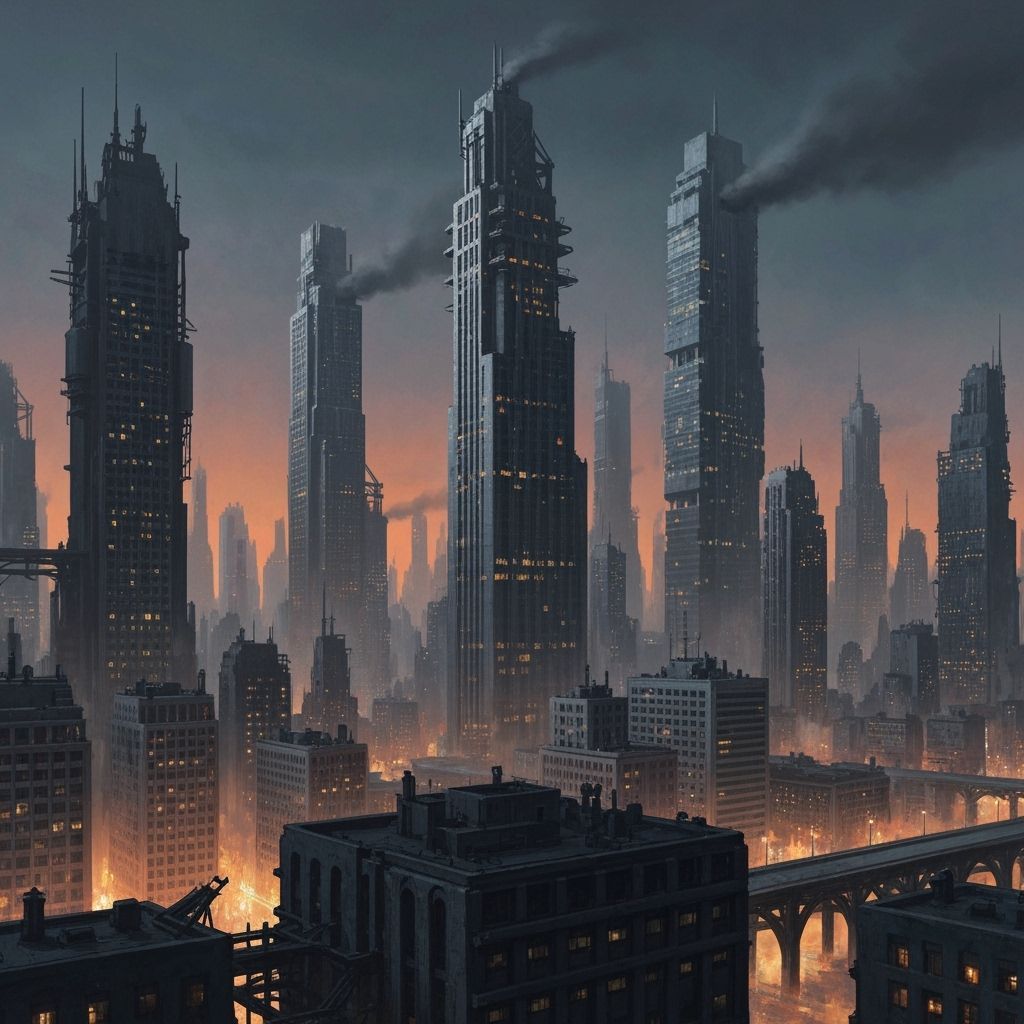 Dystopian Dieselpunk Cityscape at Night