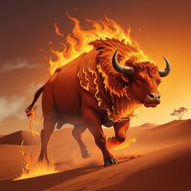 Majestic Flame Bull Dominates Desert Inferno