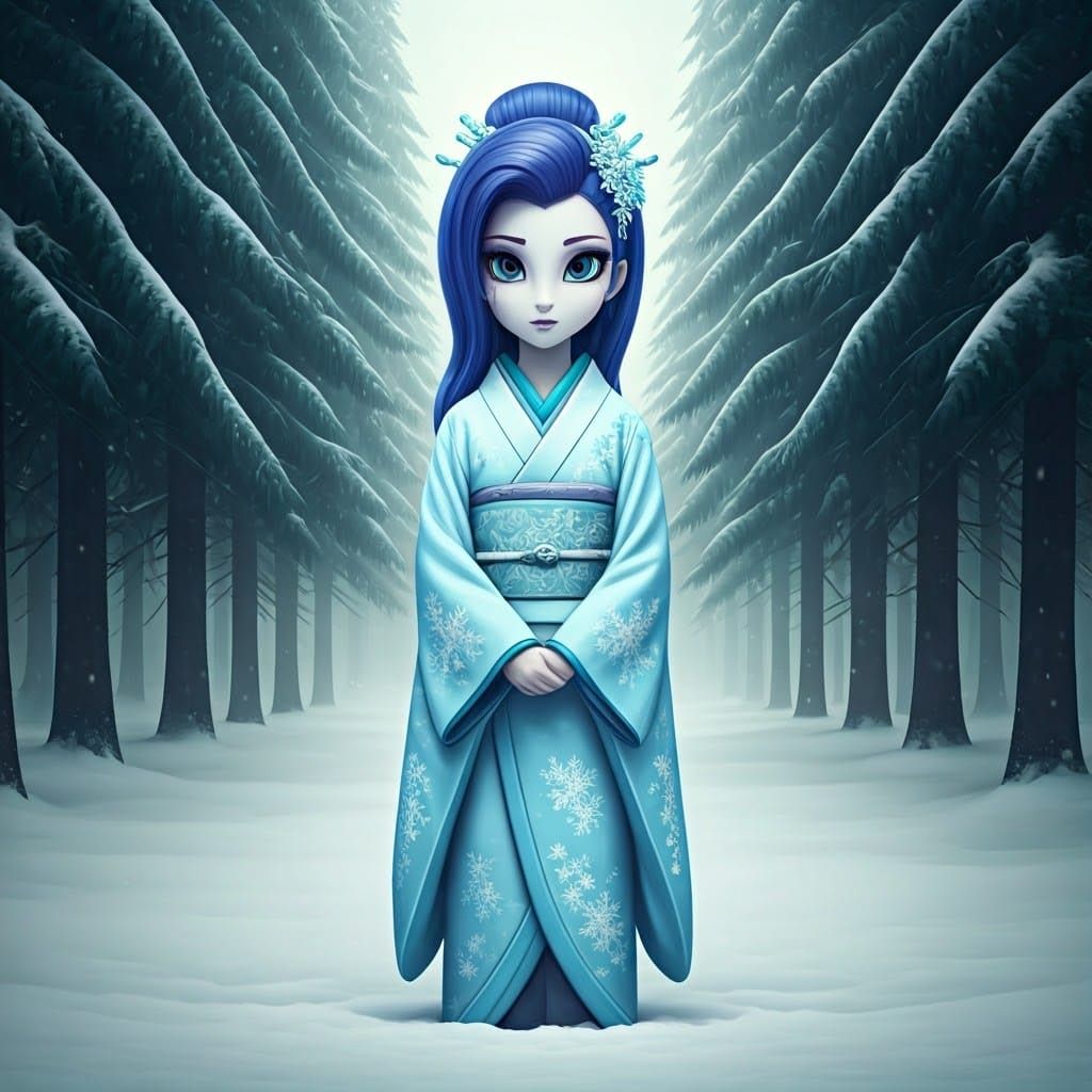 Snowy Geisha in Frosty Forest
