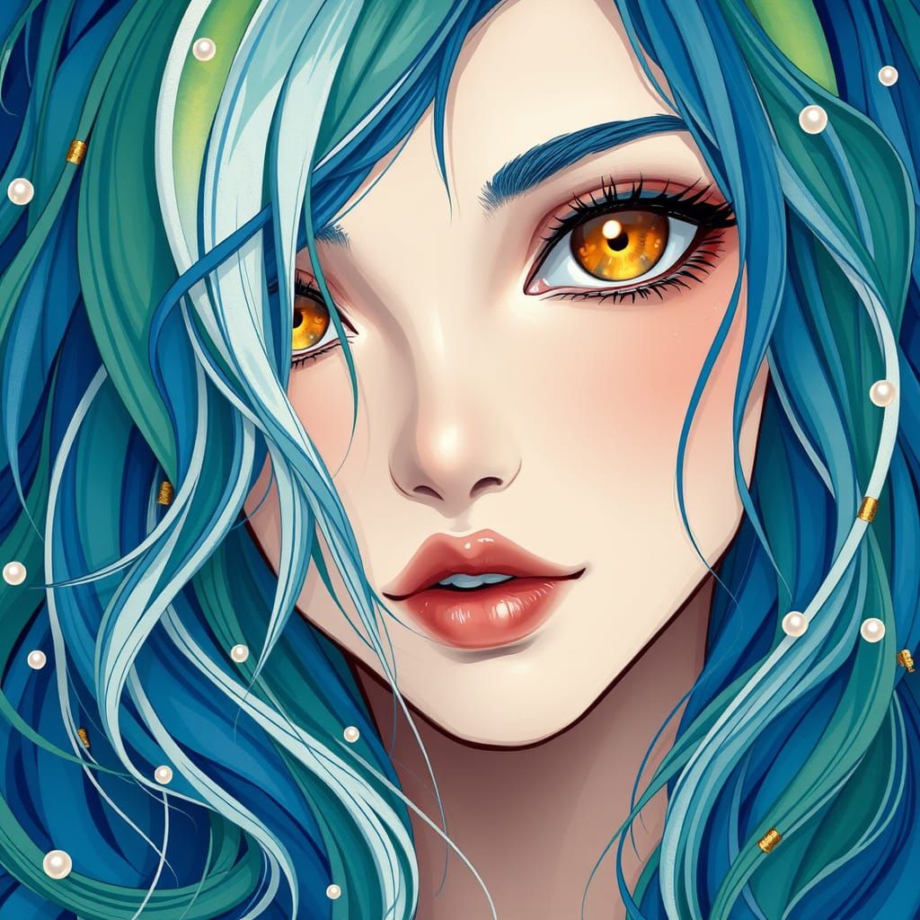 Cel-Shaded Anime Girl with Vibrant Blue Hair