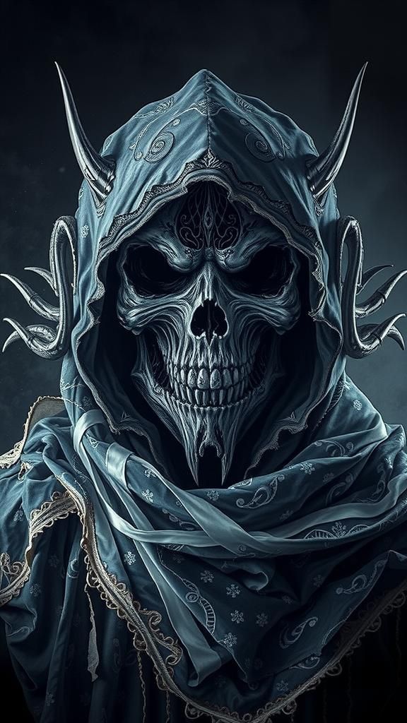 Eerie Skull Woven with Dark Fabric in Fantasy Art