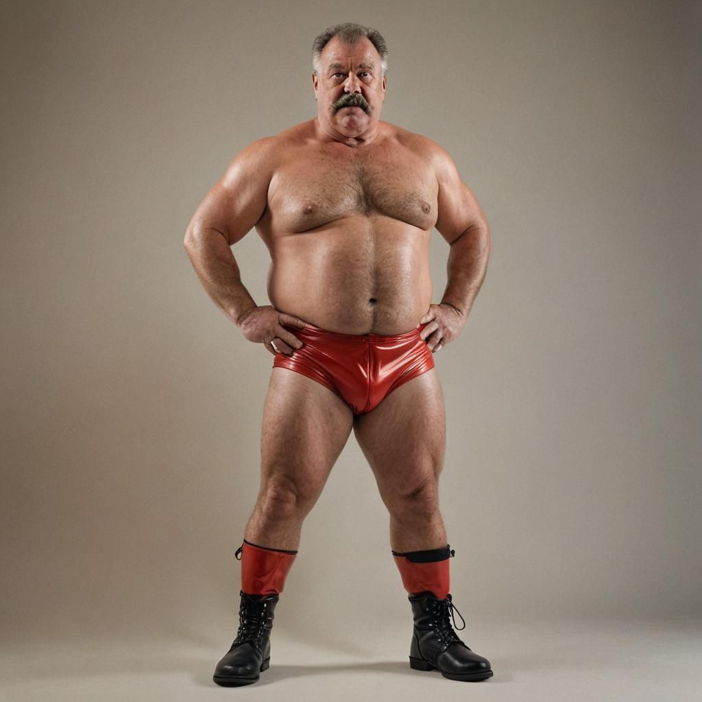 Vibrant Digital Art of a Muscular Wrestler in Red Trunks