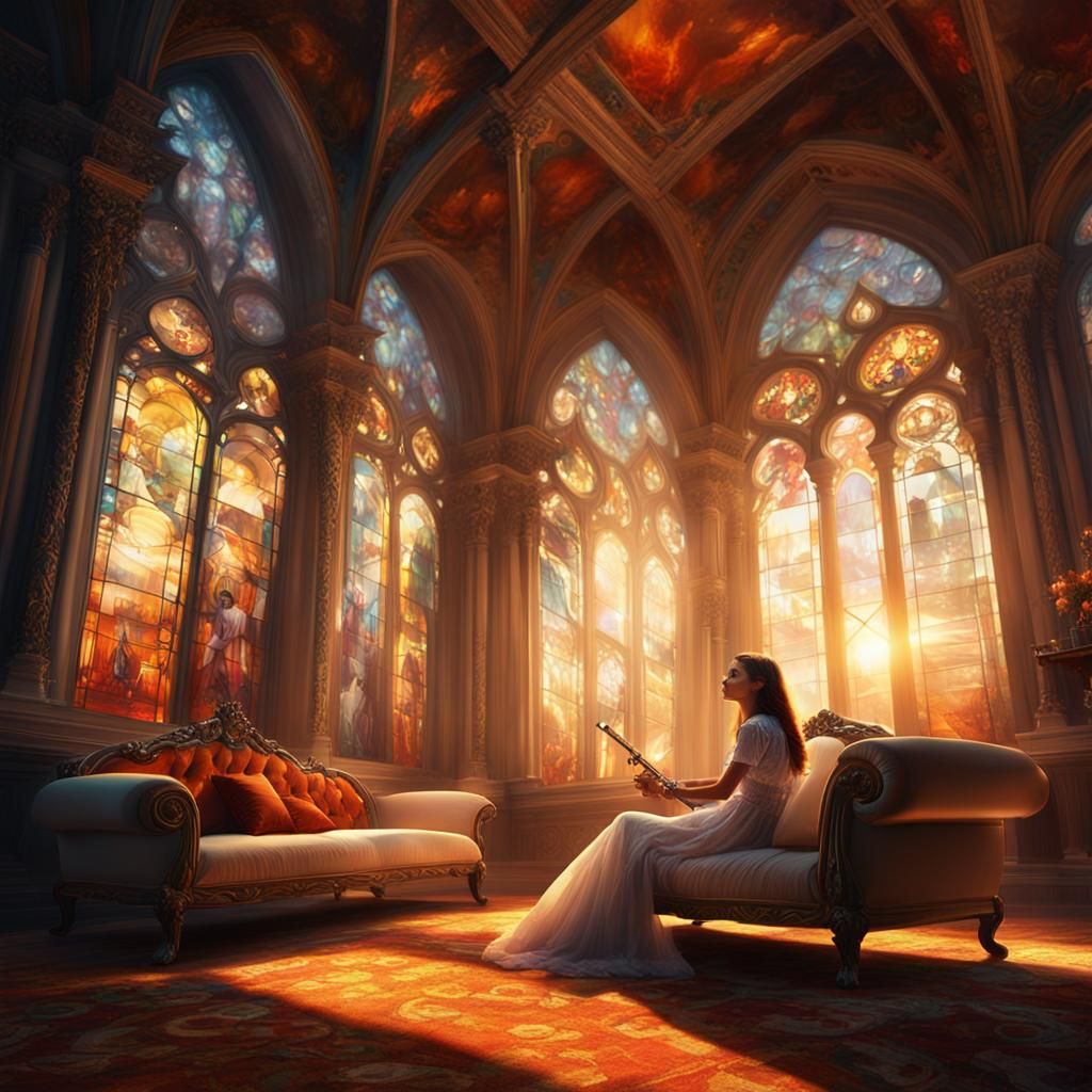 Gothic Girl Flute Player in Baroque Setting