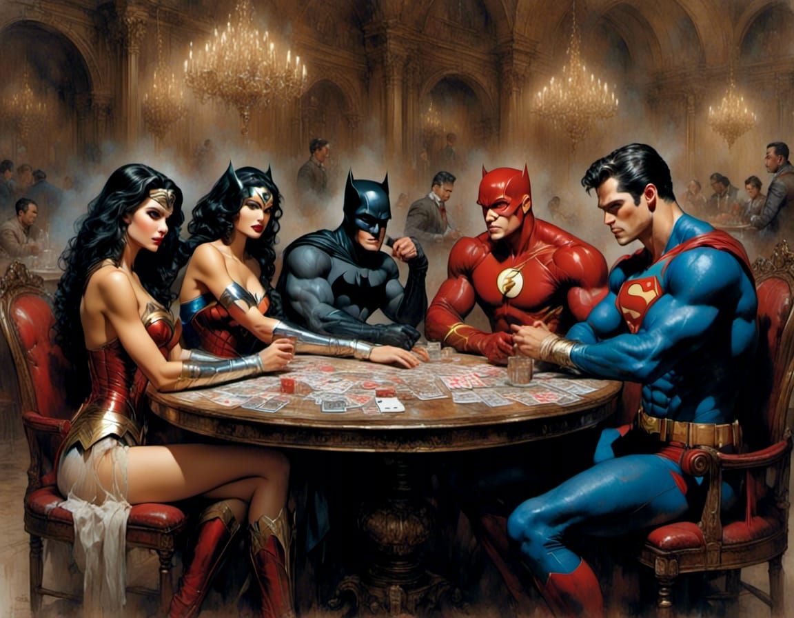 Justice League Poker Night in Dark Fantasy Style