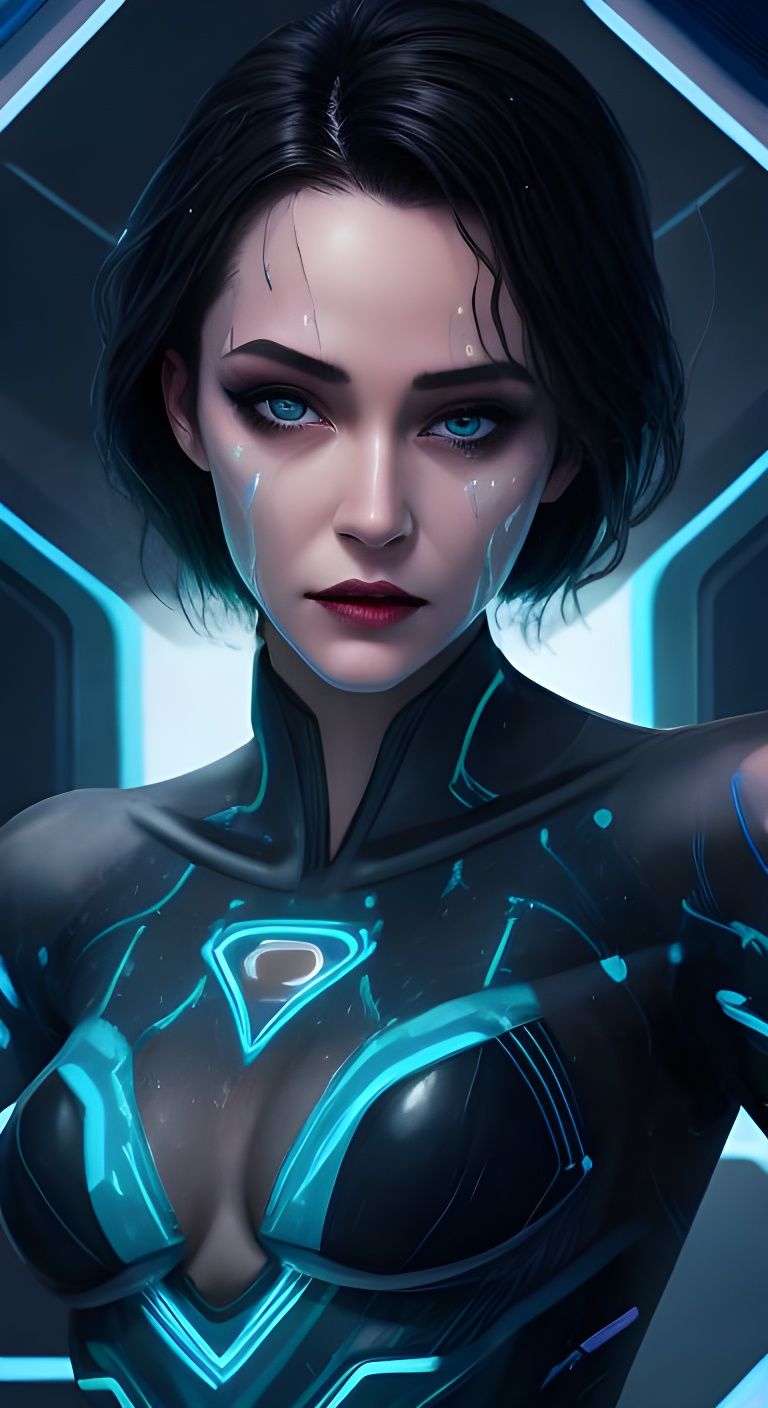 Tron Girl on Spaceship in Star System