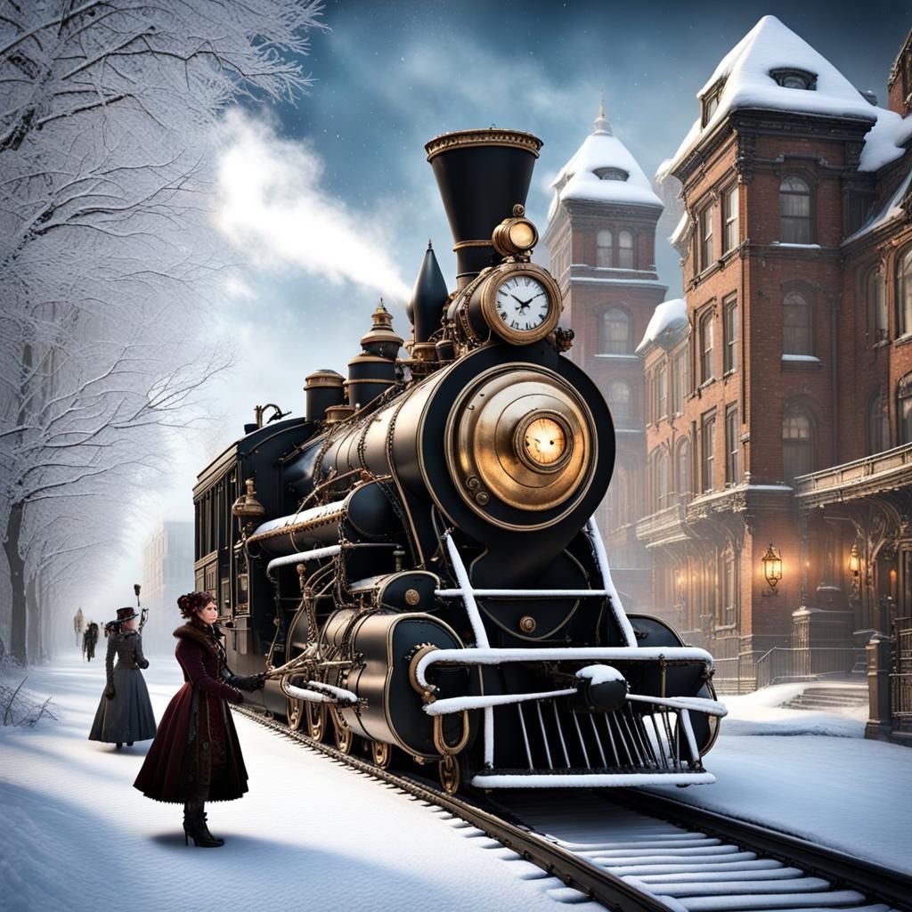 Steampunk Winter Wonderland in Detailed Matte Painting