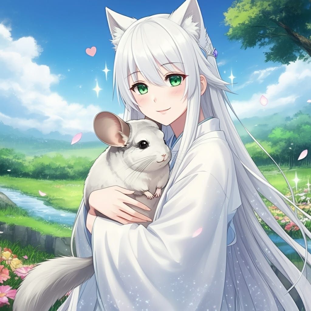 Wolfie with a white chinchilla