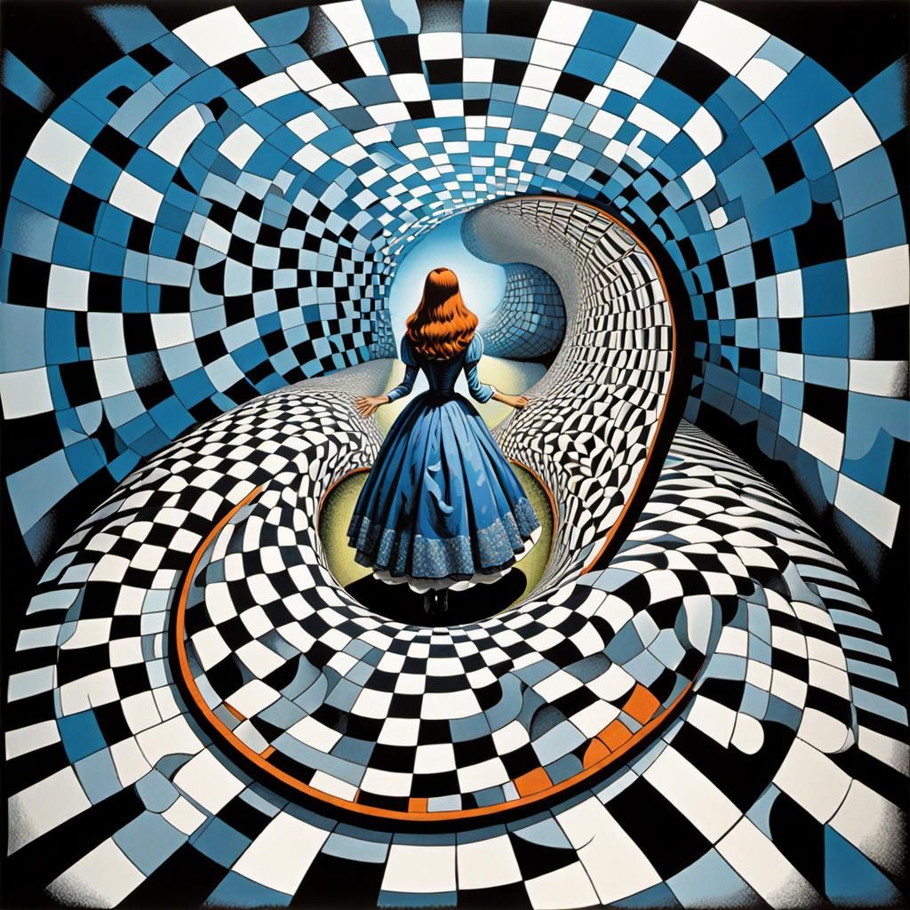 Surreal Optical Illusion: Alice in Wonderland Evolving