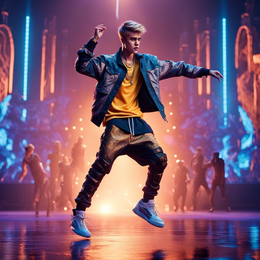 Justin Bieber Dancing in Detailed Digital Painting