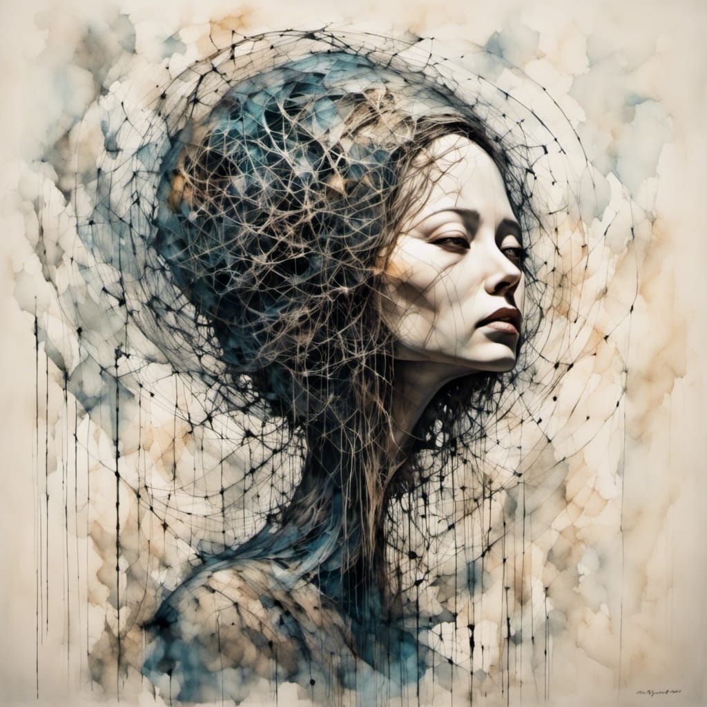 Woman in Fishernet: Cinematic Watercolor Portrait