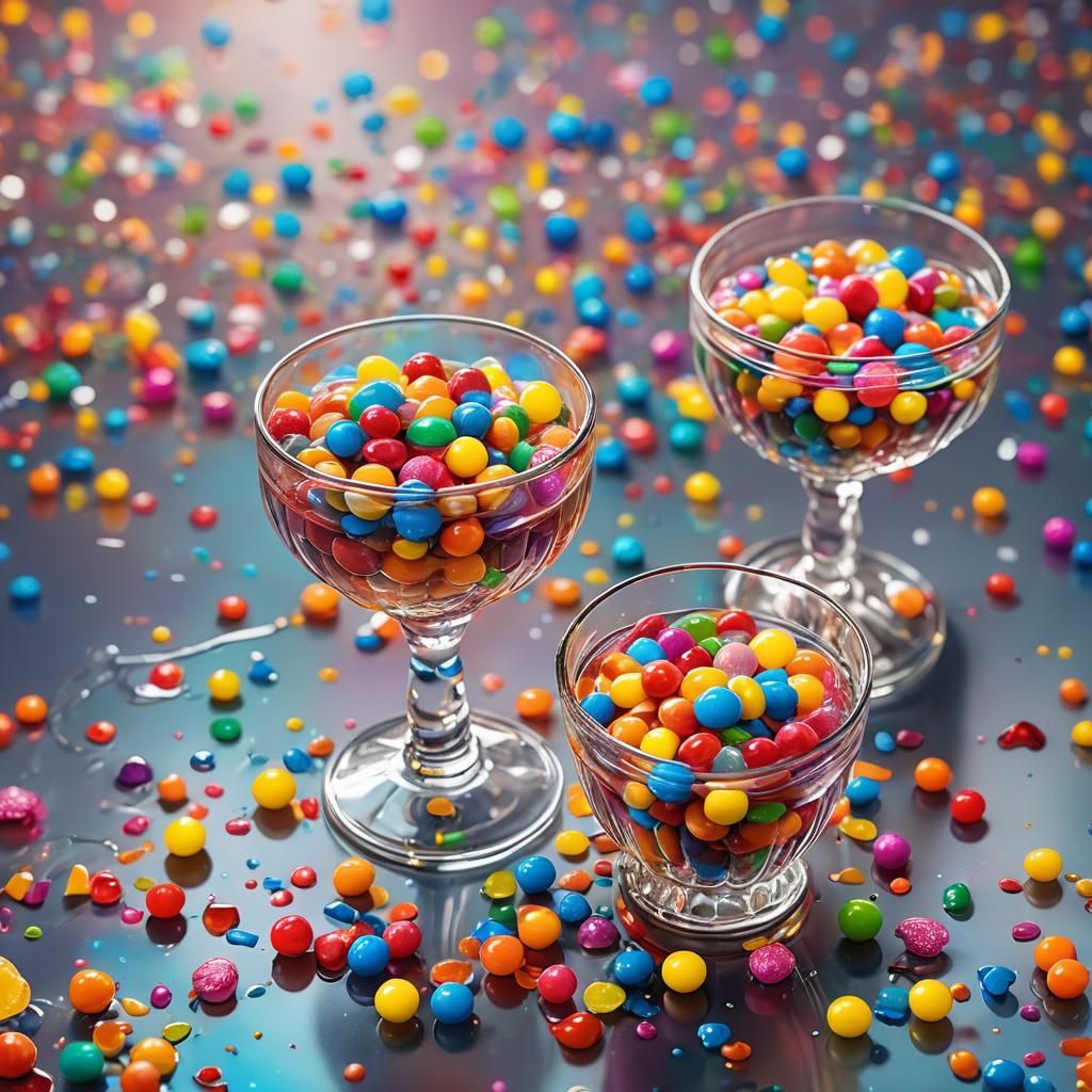 Vibrant Candies in Glass: Digital Splash Art