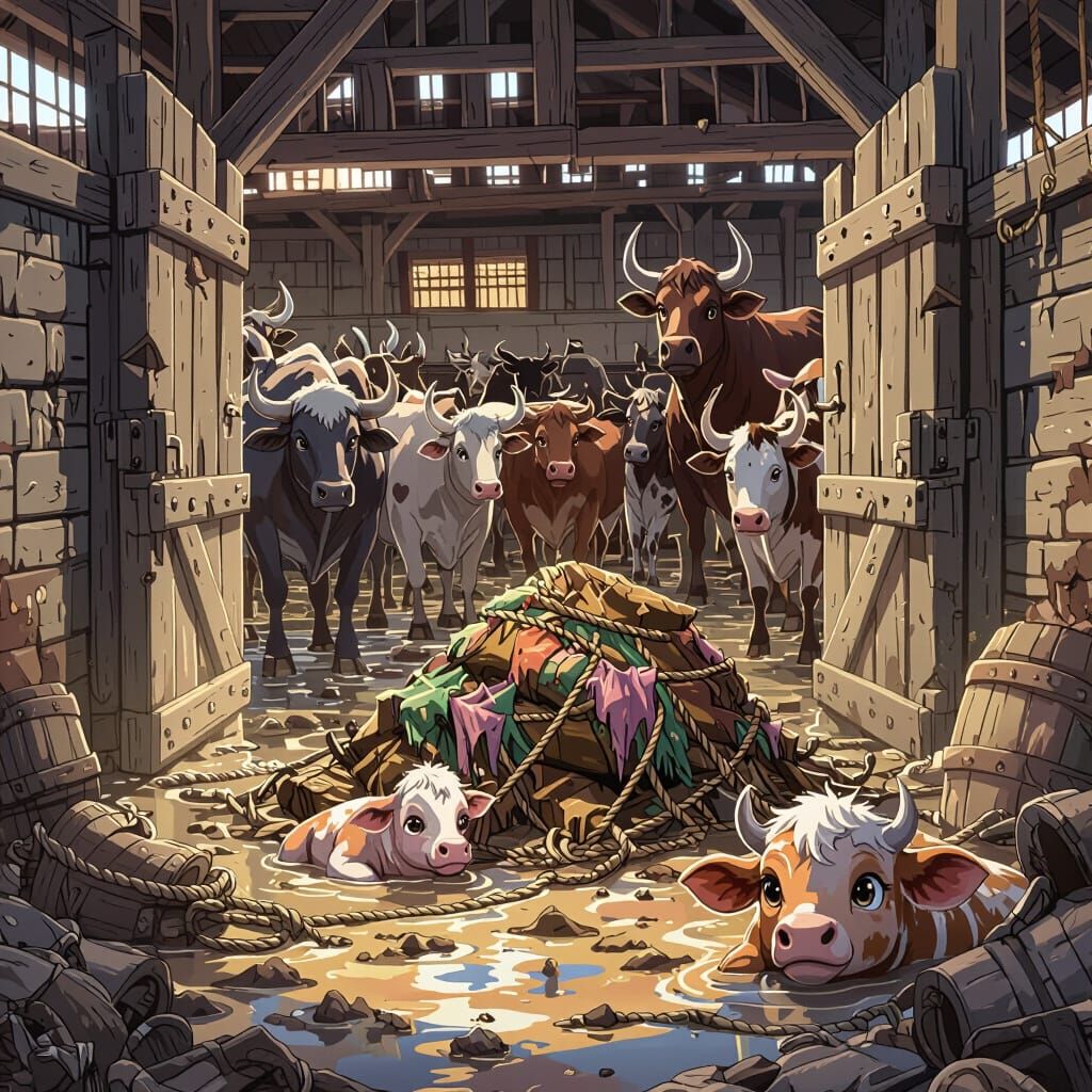 Shocking Augean Stables Scene in Fairytale Children's Style