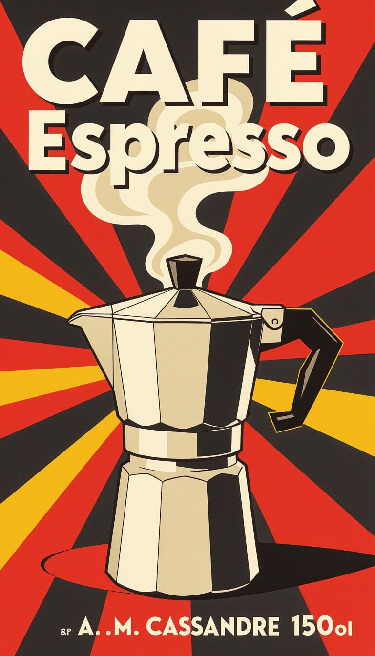 Vintage Italian Espresso Ad with Steaming Moka Pot