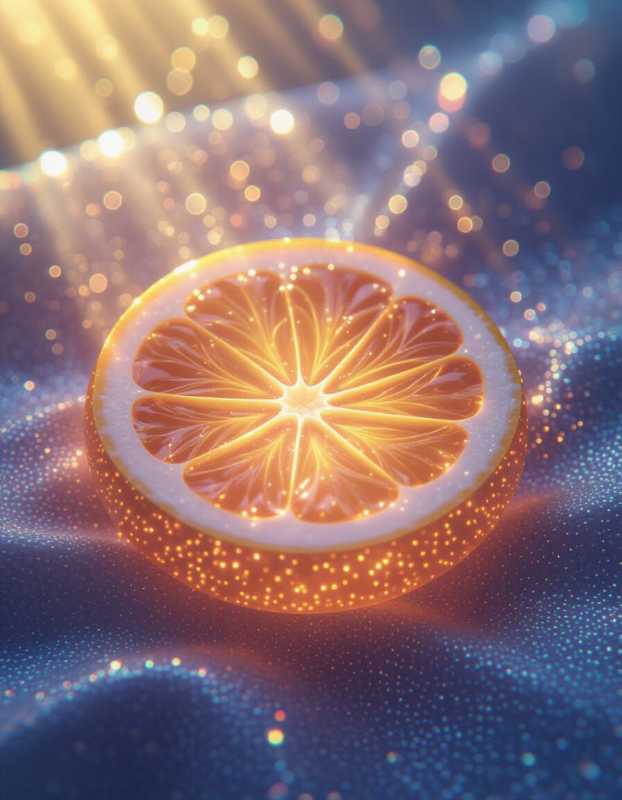 Glowing Citrus Slice with Ethereal Aura