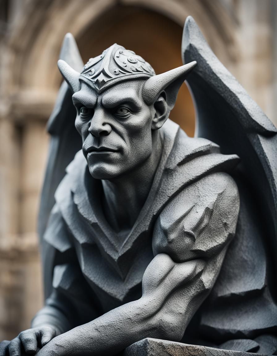 Young Man as Medieval Gargoyle, Sharp Focus