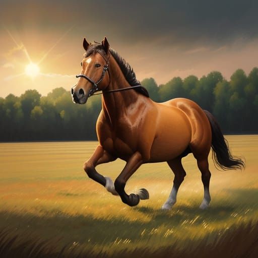 Elegant Equine Portrait in Classic Oil Painting Style