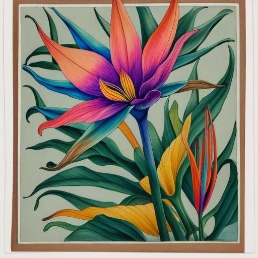 Botanical Bird of Paradise Ink Illustration