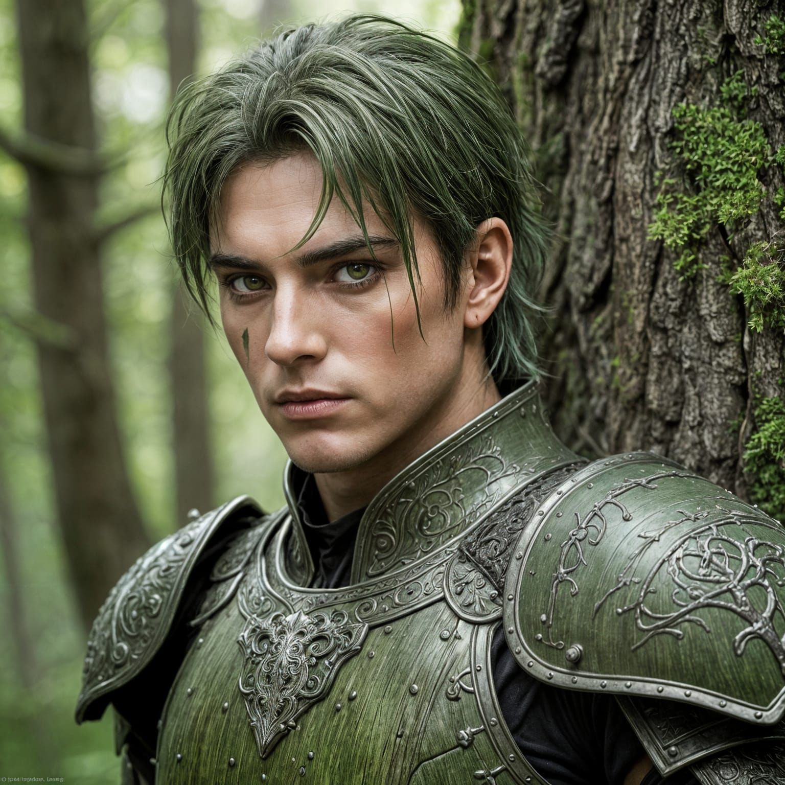 Handsome Green Warrior in Dark Fantasy Armor