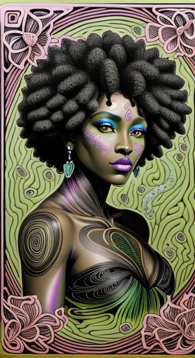 Vibrant Afro Medusa Fairy in Zentangle Style with Oil Slick ...