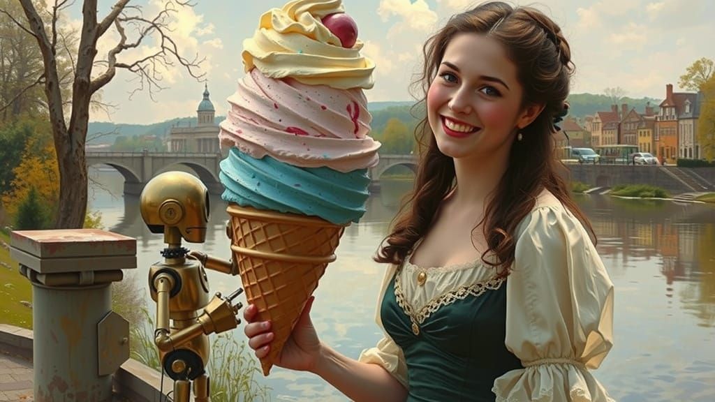 Georgian Woman Receives Giant Ice Cream Cone From Robot