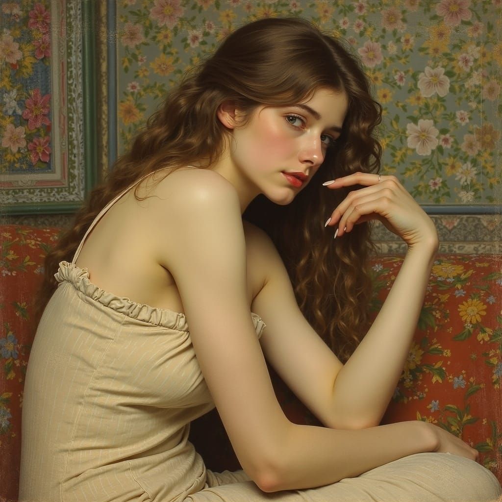 Elegant Woman Portrait in Art Nouveau Style
