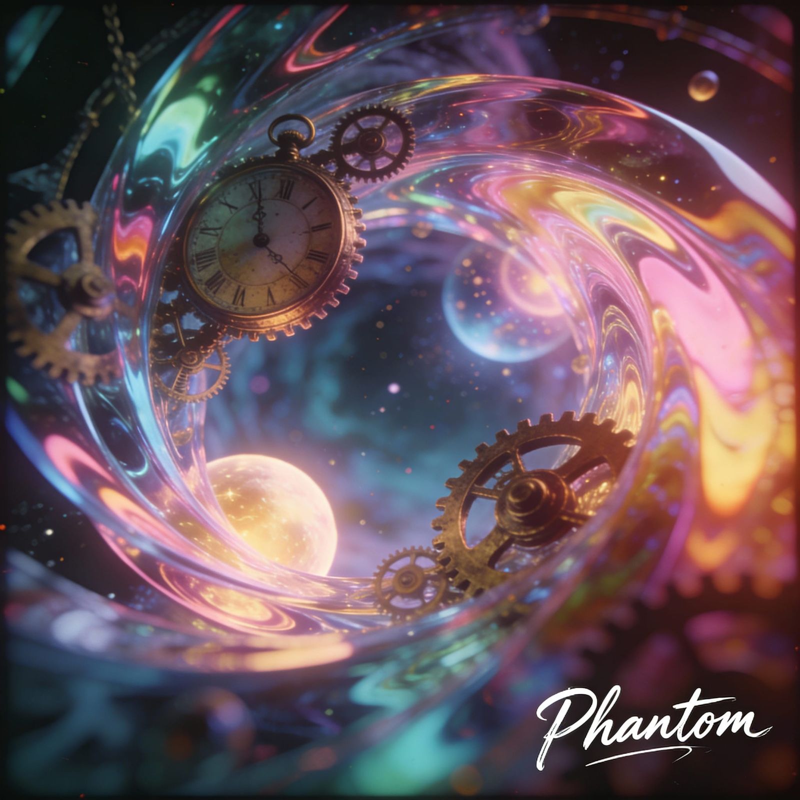 Surreal Dreamscape of Liquid Glass, Gears, and Celestial Bod...