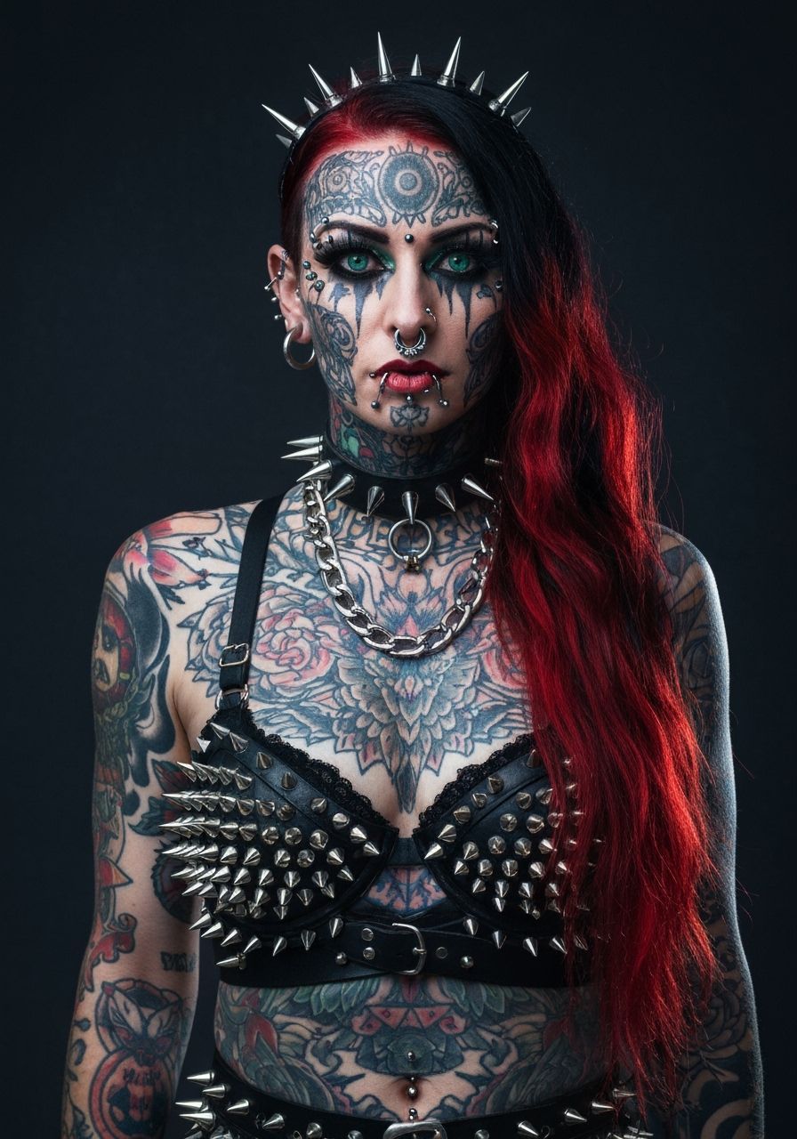 Punk Woman Portrait with Tattoos and Piercings