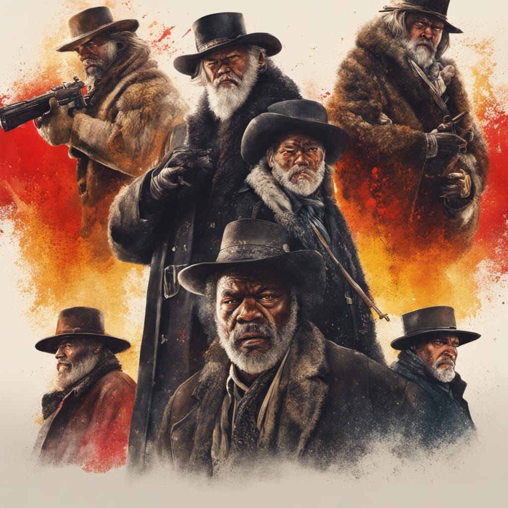 Hyperrealistic Portrait of Eight Figures in Splash Art