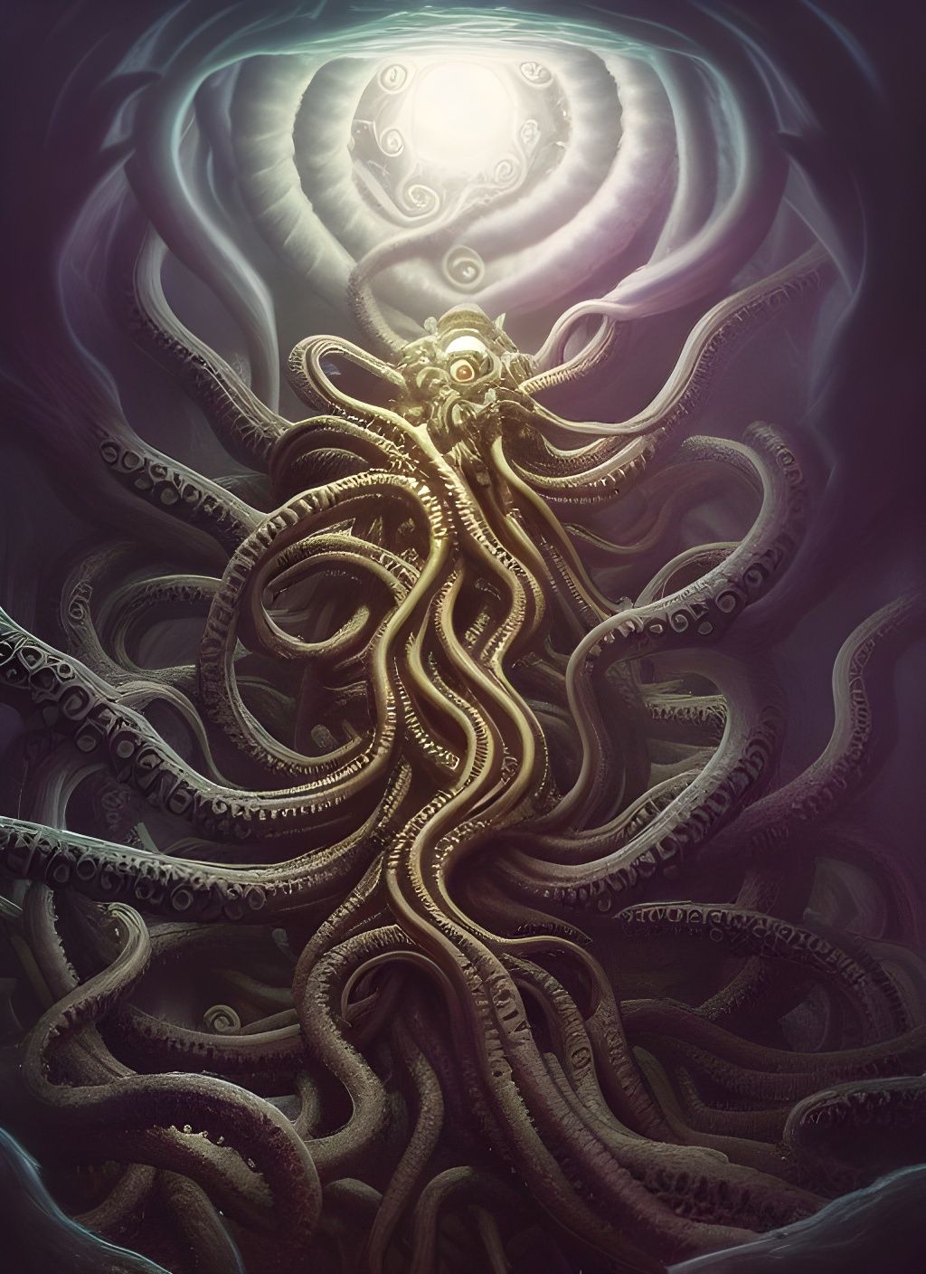 Divine Lovecraftian Creature in Cosmic Horror Style