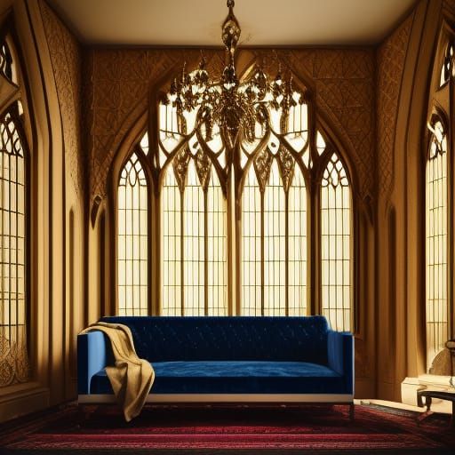 Luxurious Gothic Living Room with Velvet Sofa