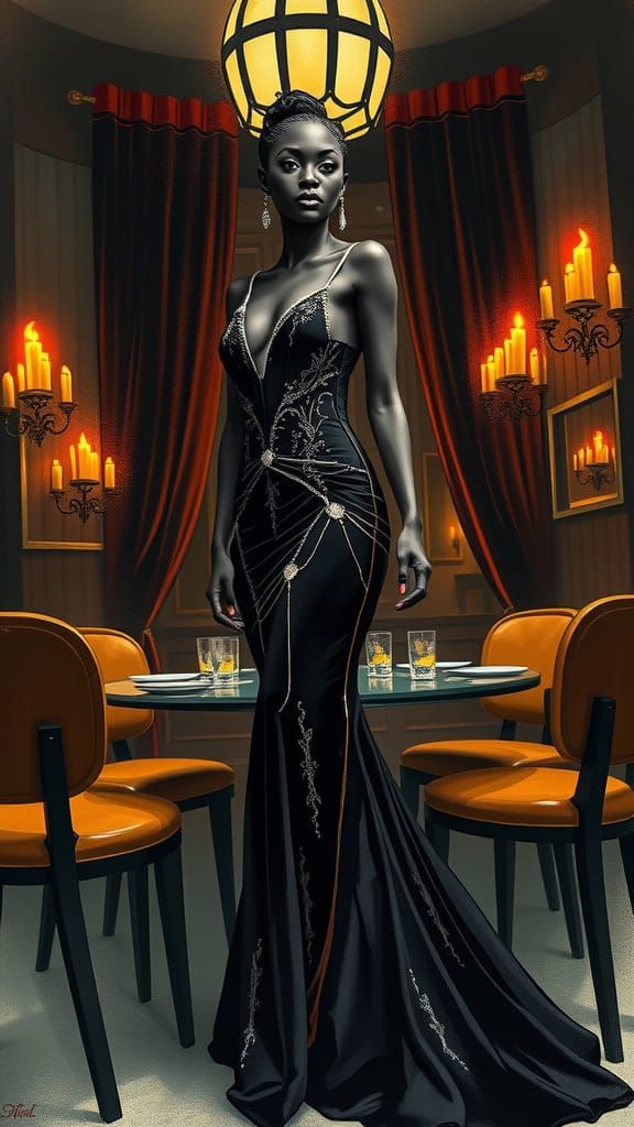 Elegant Art Deco Woman in Smoky Nightclub
