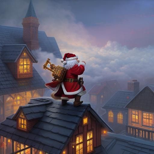 Santa on Rooftop in Ethereal Fantasy Style