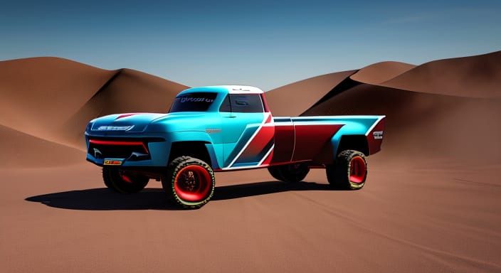 Whimsical Red Chevrolet Rally Cross Truck in 3D