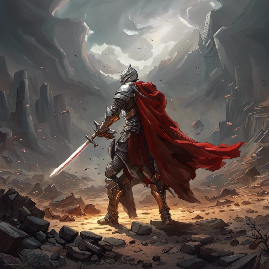 Knight vs Shadow Dragon in Wasteland: Dark Fantasy Art