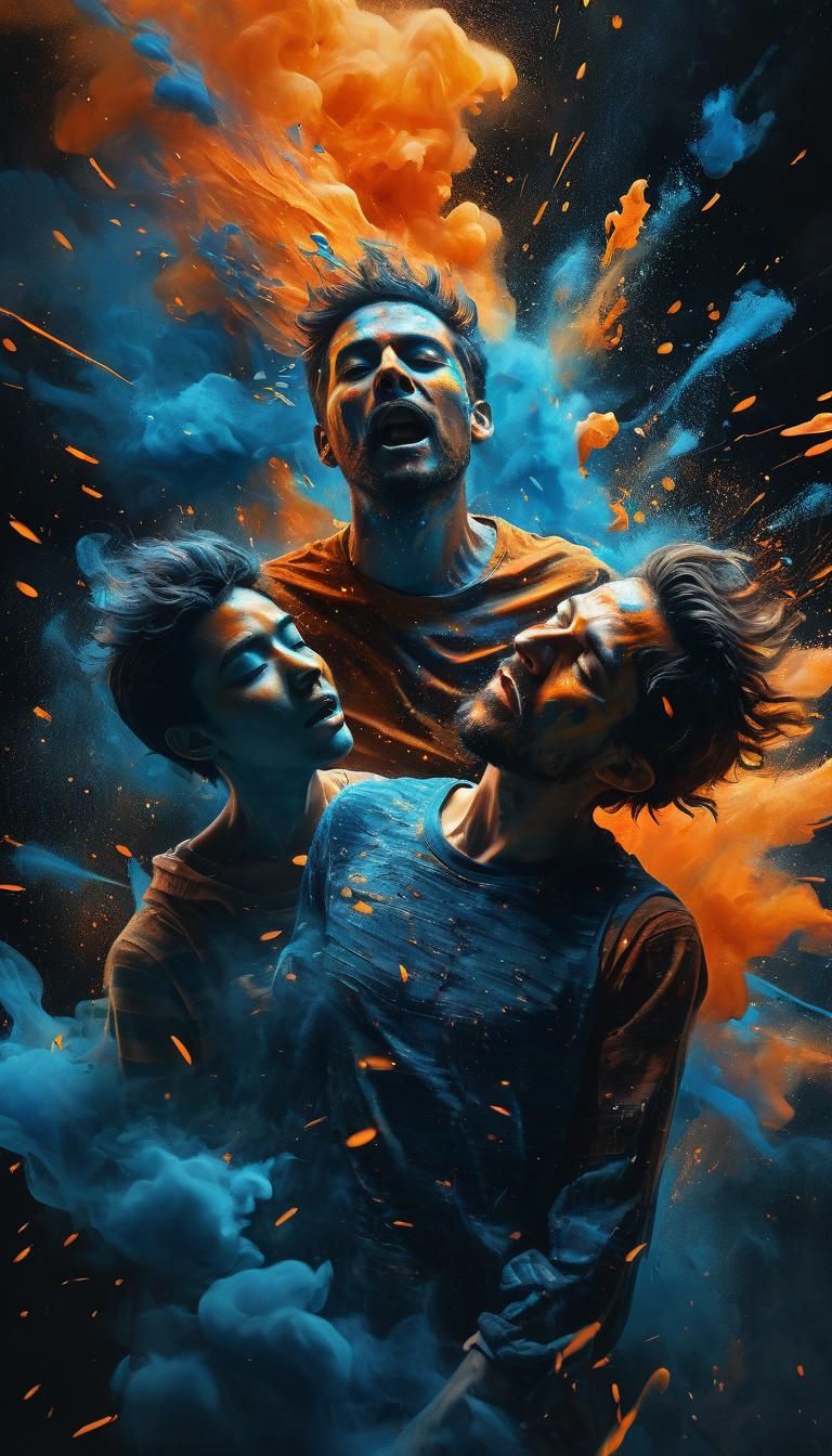 Surreal Person Splitting in Mid-Air: Oil Painting