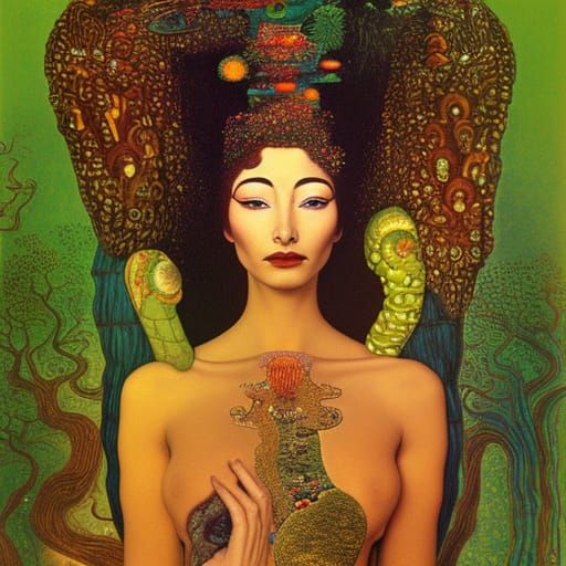 Medicine Woman: Surrealist Goddess of Healing in Detailed Pa...