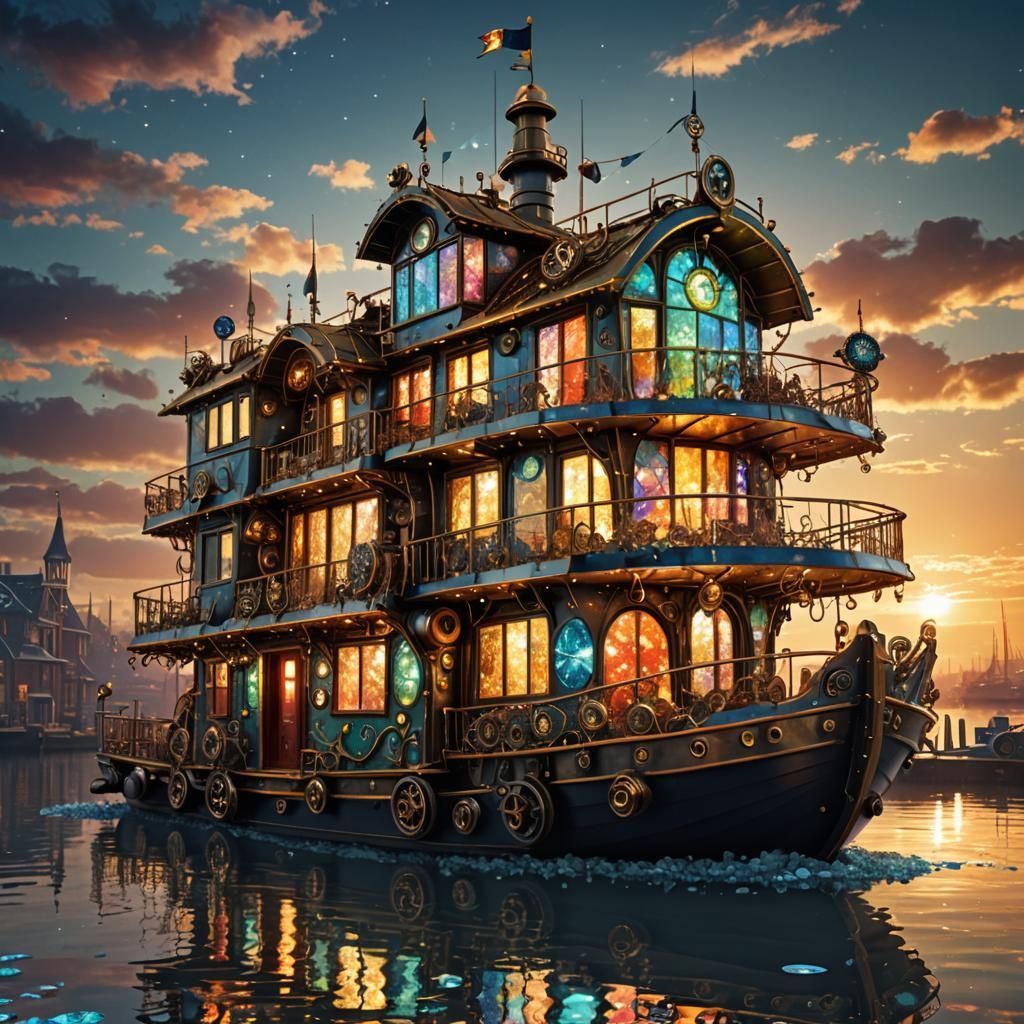 Steampunk Christmas house boat