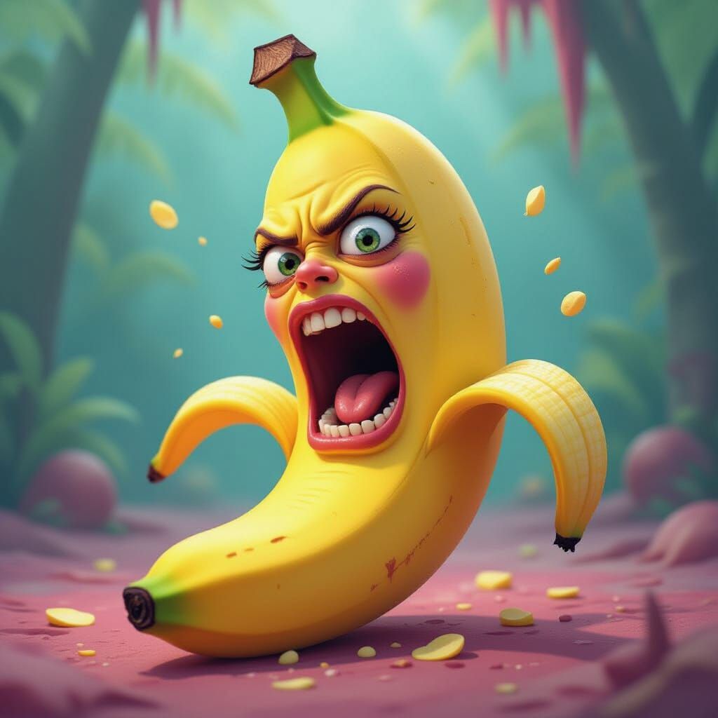 Surreal Screaming Banana in a Dreamlike Environment