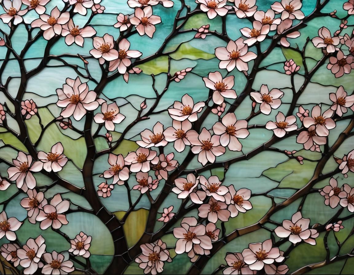 Cherry Blossoms in Stained Glass Japanese Style