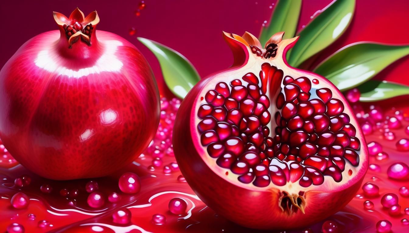 Juicy Pomegranate Halves in Impasto Gouache Style