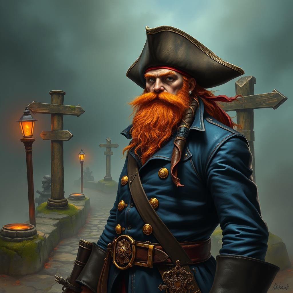 Pirate at Crossroads in Detailed Realism Style