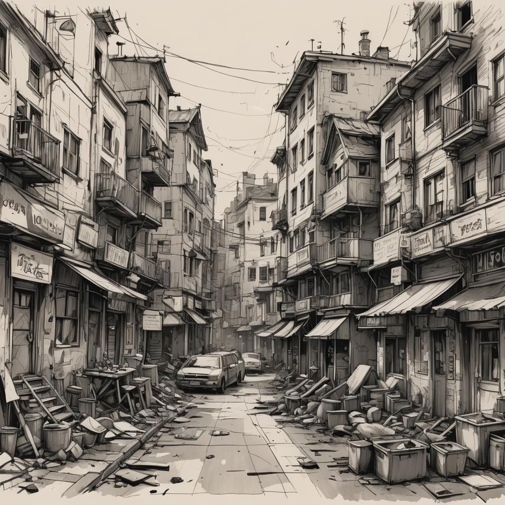 Rough Urban Street Scene in Loose Sketch Style