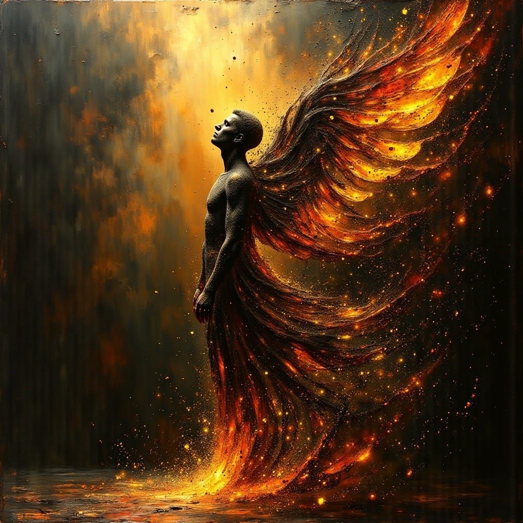 Icarus, Solar Sojourner in Dark Oil Paint Style