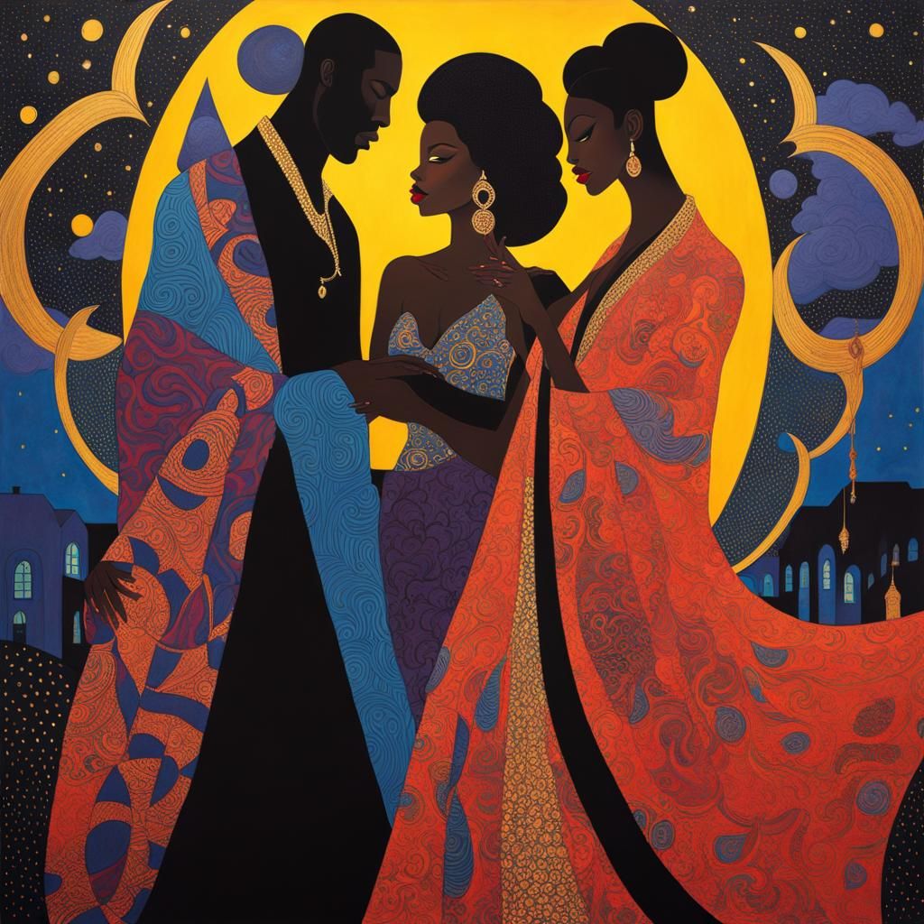 Mystical Encounter Under Moonlight in Pop Art Style