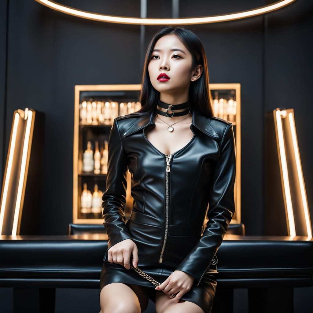 Leather Outfit and Intense Gaze