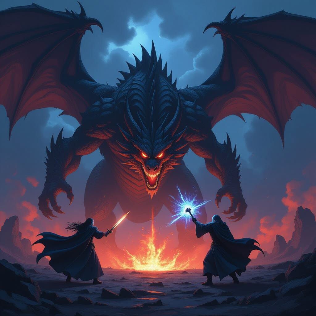 Dragon Mage Battle in Volcanic Landscape