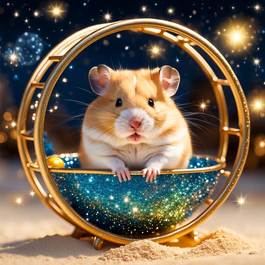 Sparkling Hamster in Twinkling Wheel at Night