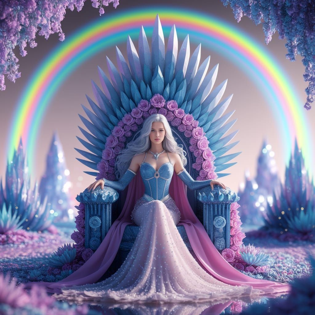 Regal Silver-Haired Woman on Lotus Throne