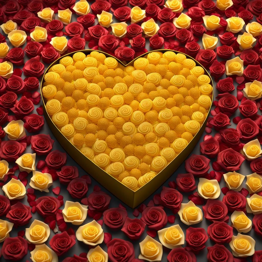 Heart-Shaped Chocolates and Roses in 3D